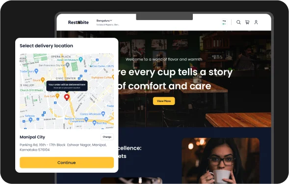 Choosing a delivery location on a map in the Restobite store