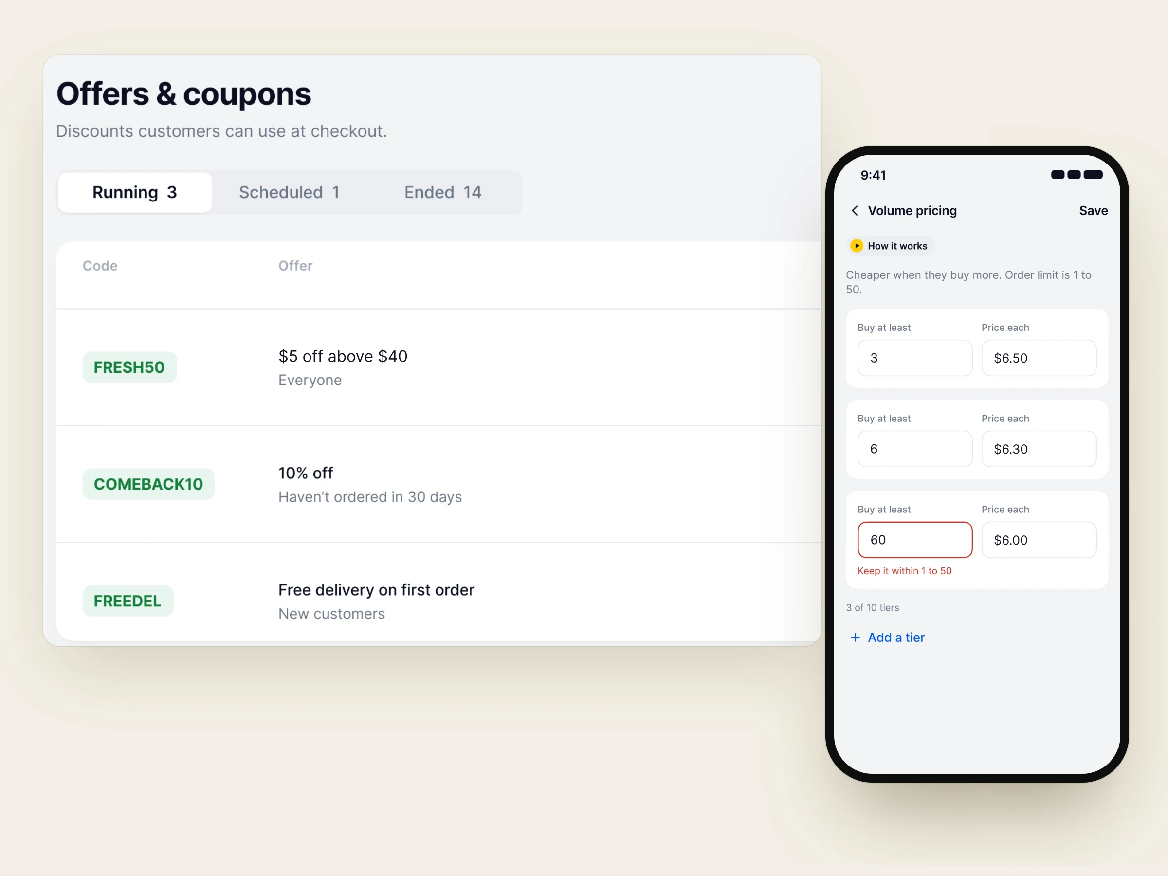 Offers in Nadi, with volume pricing in the app
