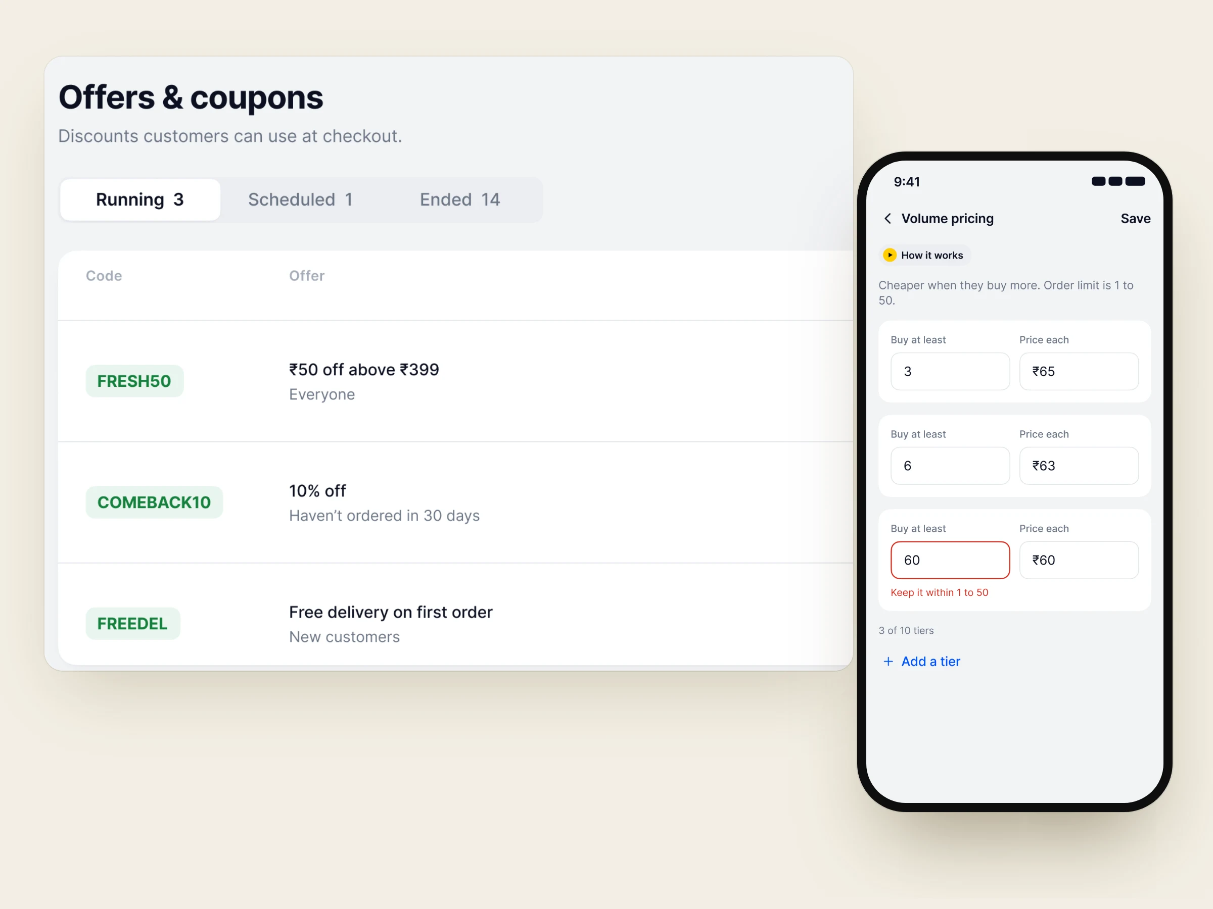 Offers in Nadi, with volume pricing in the app
